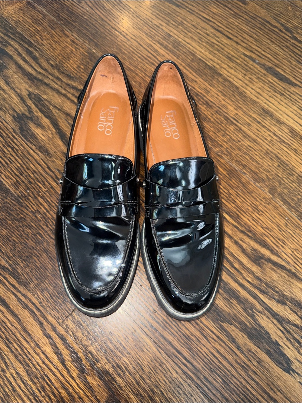 Franco Sarto Cassandra Black Patent Platform Penny Loafers